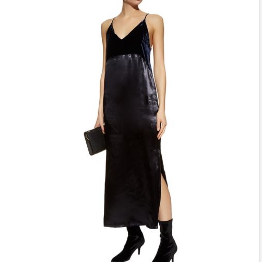 Maje Ryck velvet and satin navy slip dress
